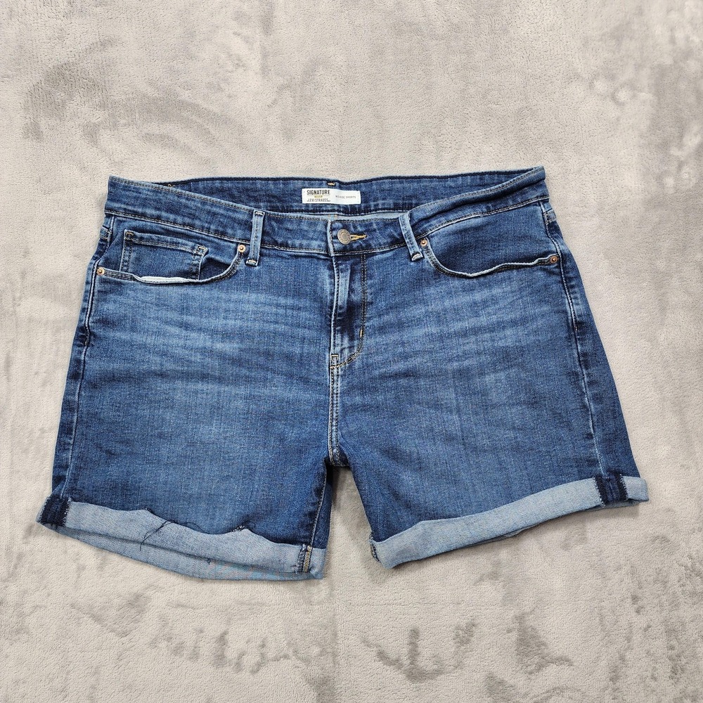 Levi's Shorts‎ Womens 16 Blue Mid Rise Cutoff Cuffed Denim Stretch Casual Summer